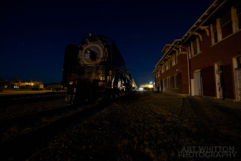 UP 844 at Rock Island Depot Fairbury Nebraska night 01